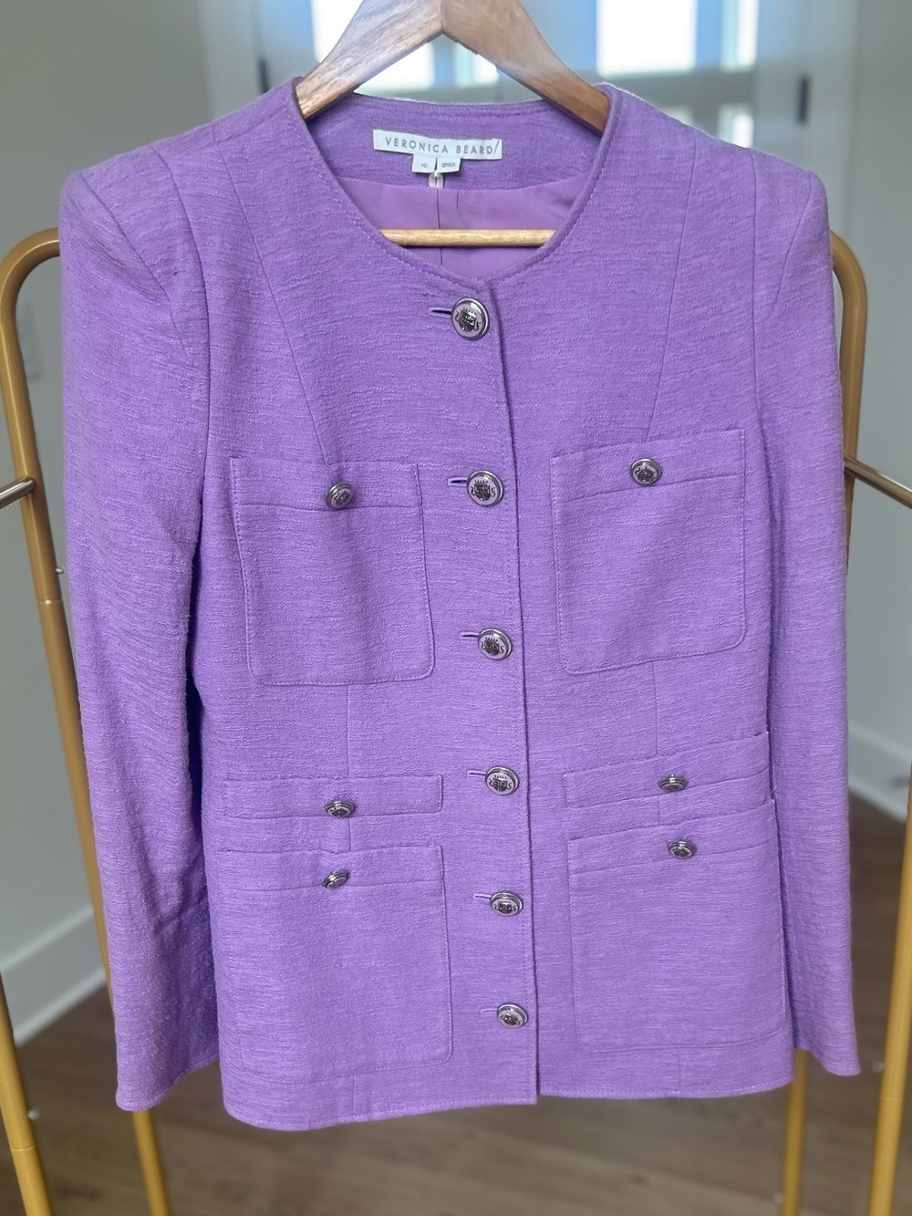 Veronica Beard Corey Cotton Dickey Jacket | Violet|
Purple|Button-Front Texture